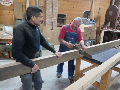 Jeff and Ted making little timbers out of bigger timbers.